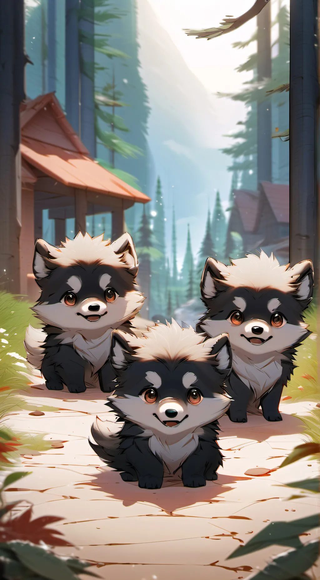 ai character: three wolf pups background