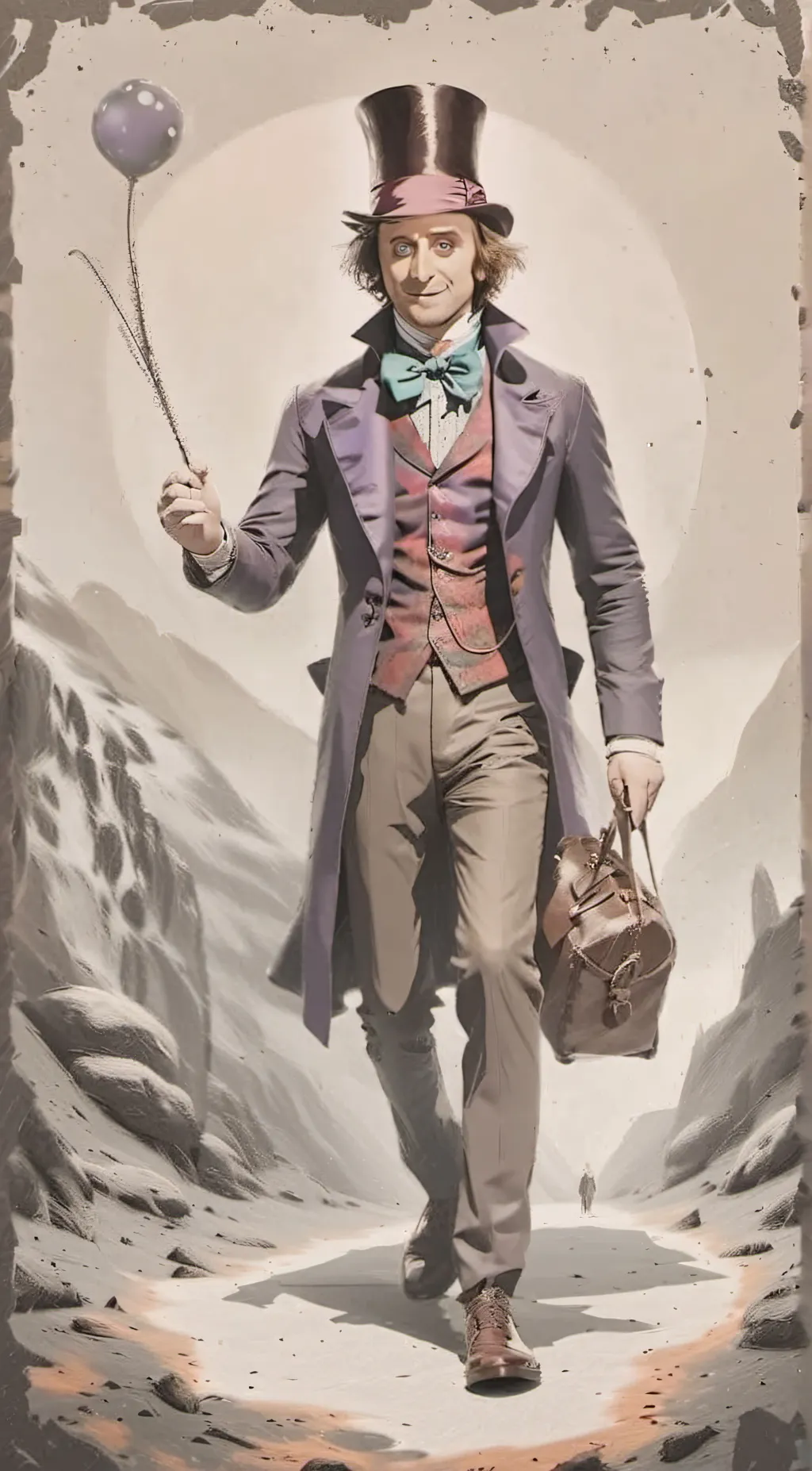 ai character: WILLY WONKA+oompa background
