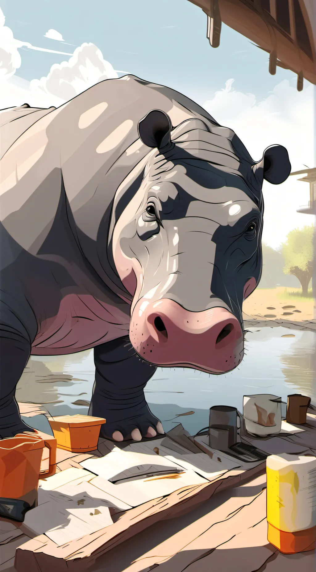 ai character: hippo  background