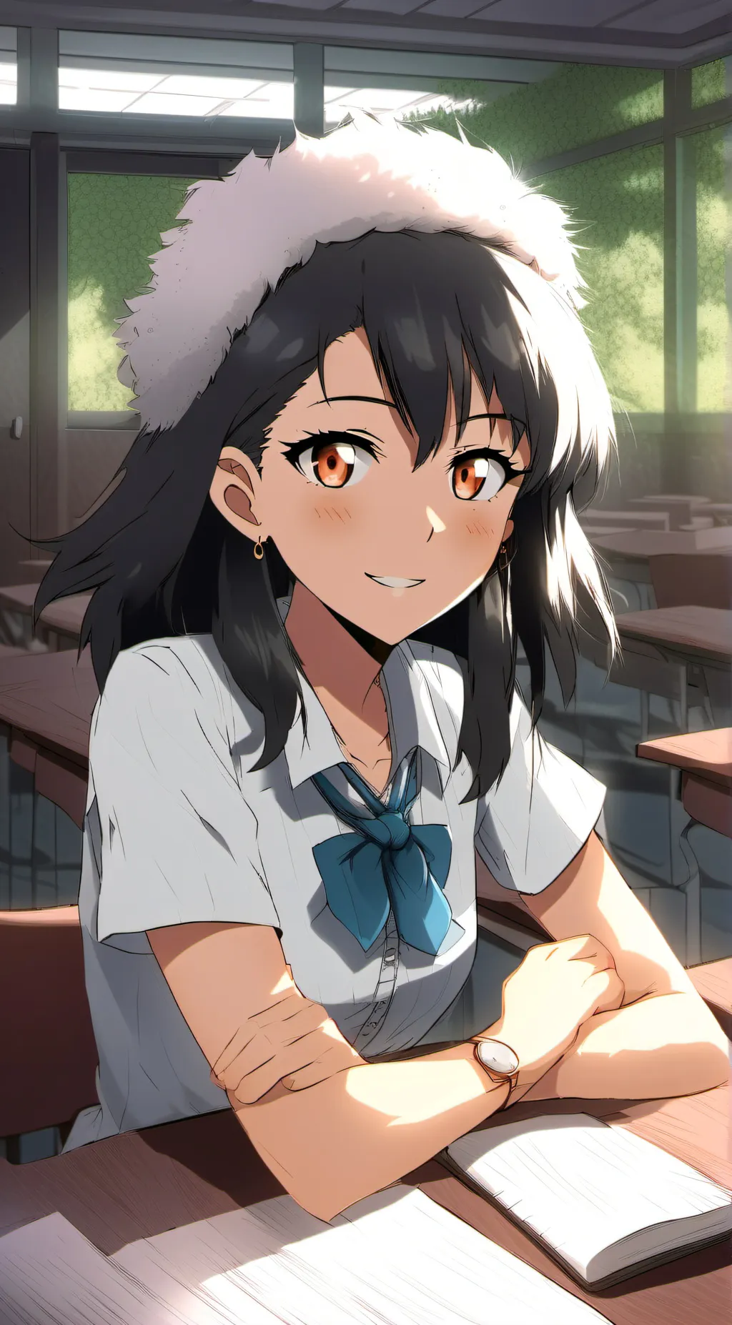 ai character: Mrs blue background