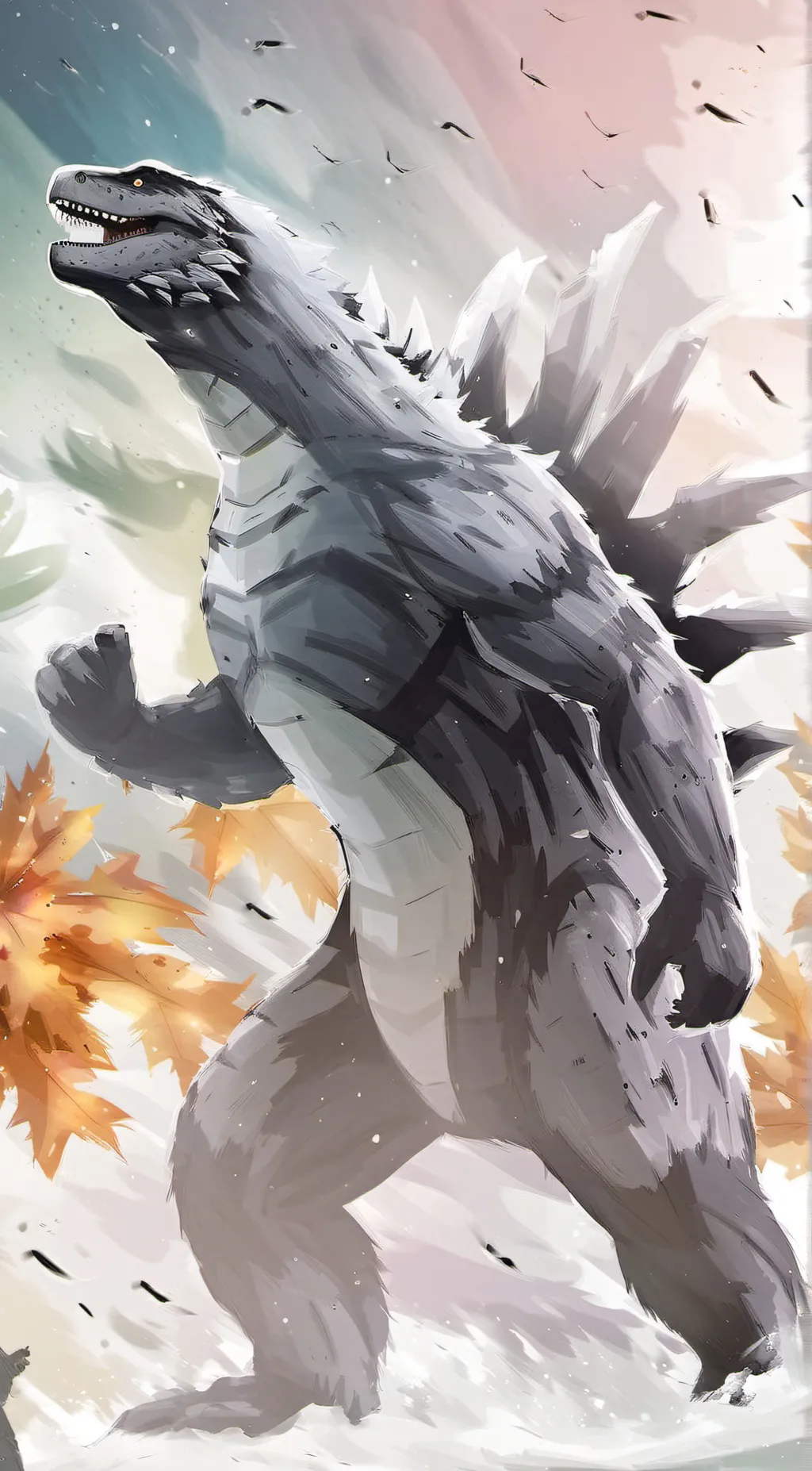 ai character: godzilla vs fwench background