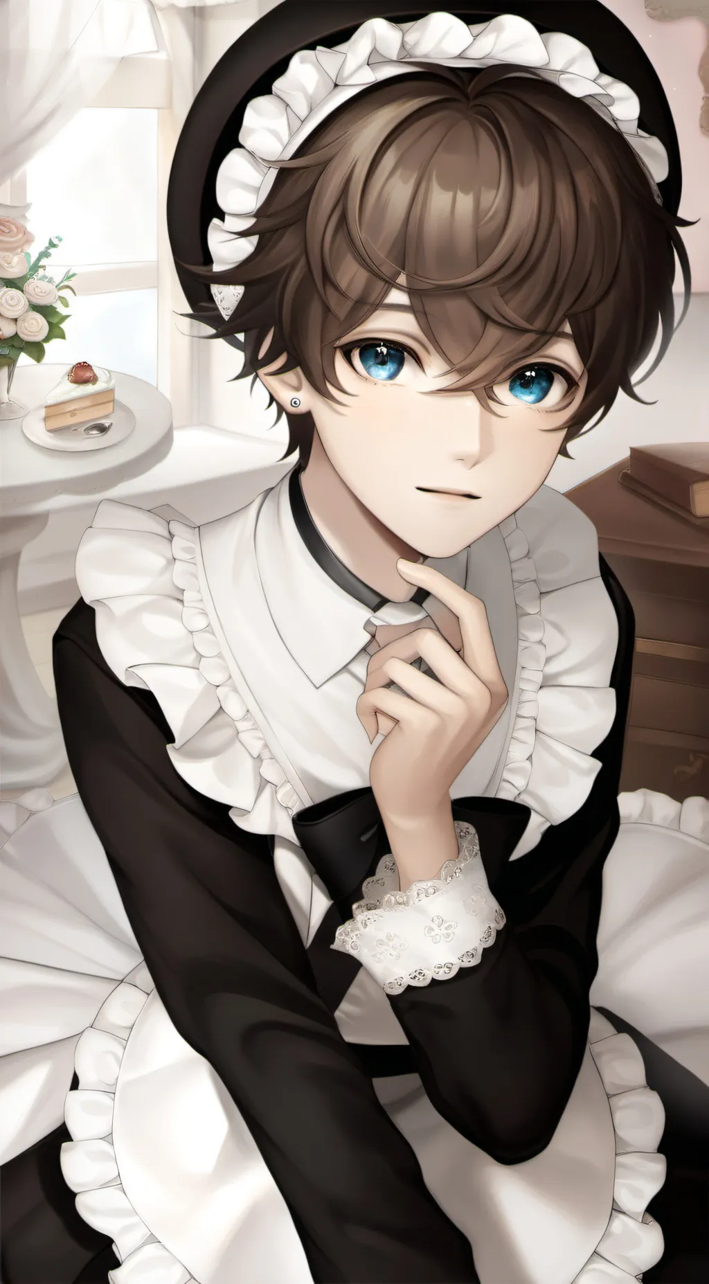 ai character: jack in a maid dre background