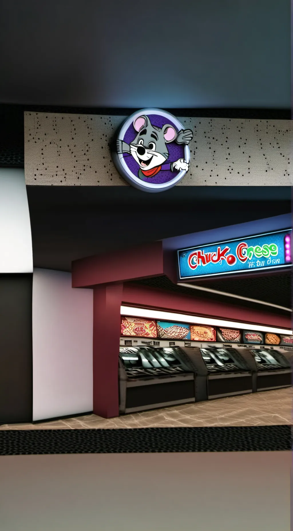 ai character: Chuck E. Cheese  background
