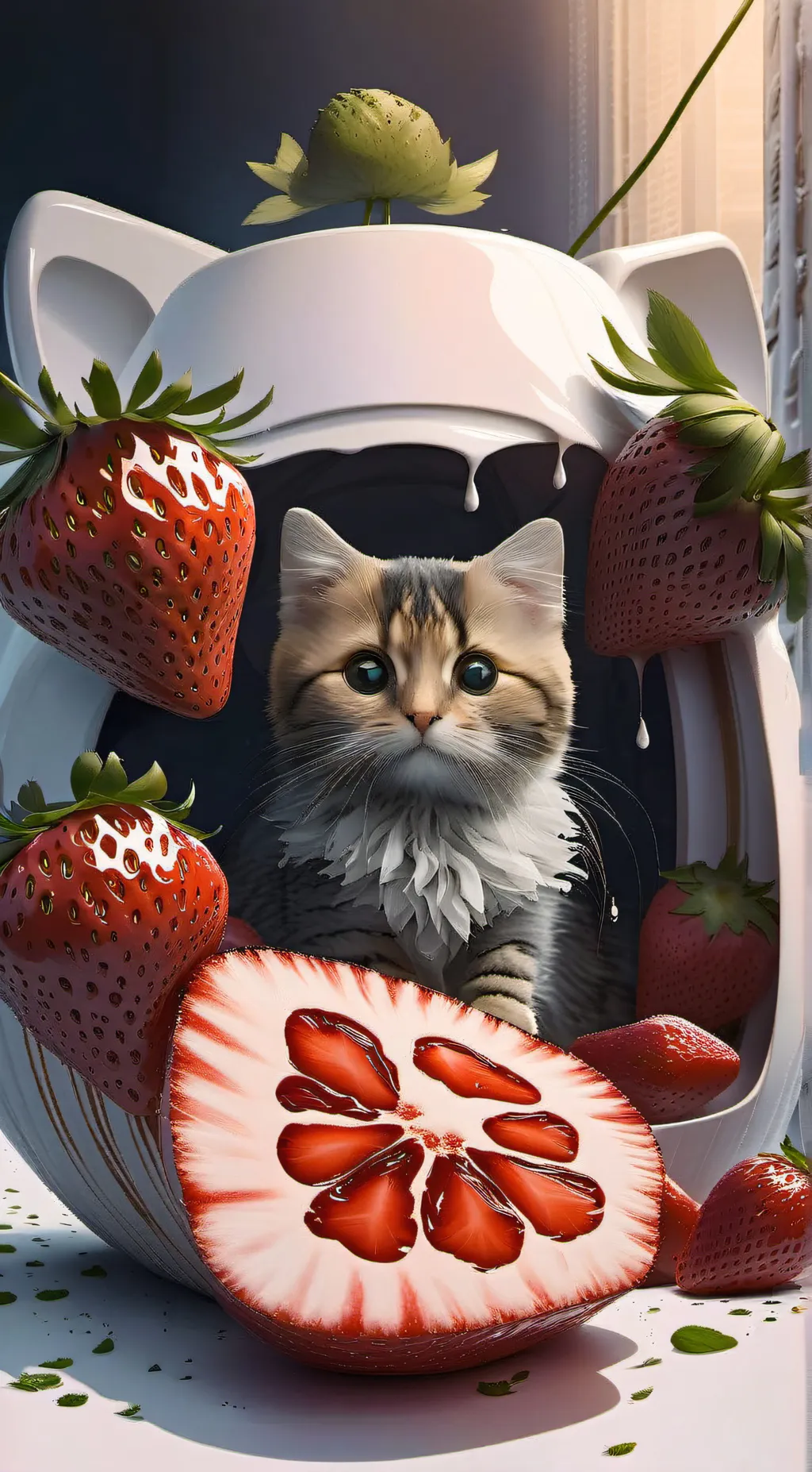 ai character: strawberry cat! background