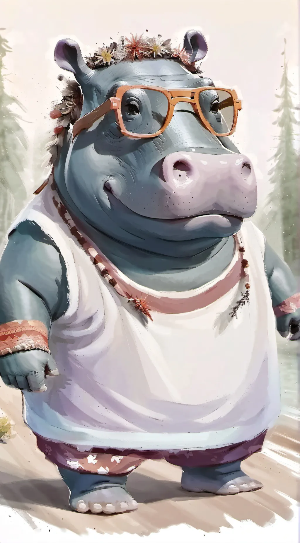 ai character: hippie hippo background