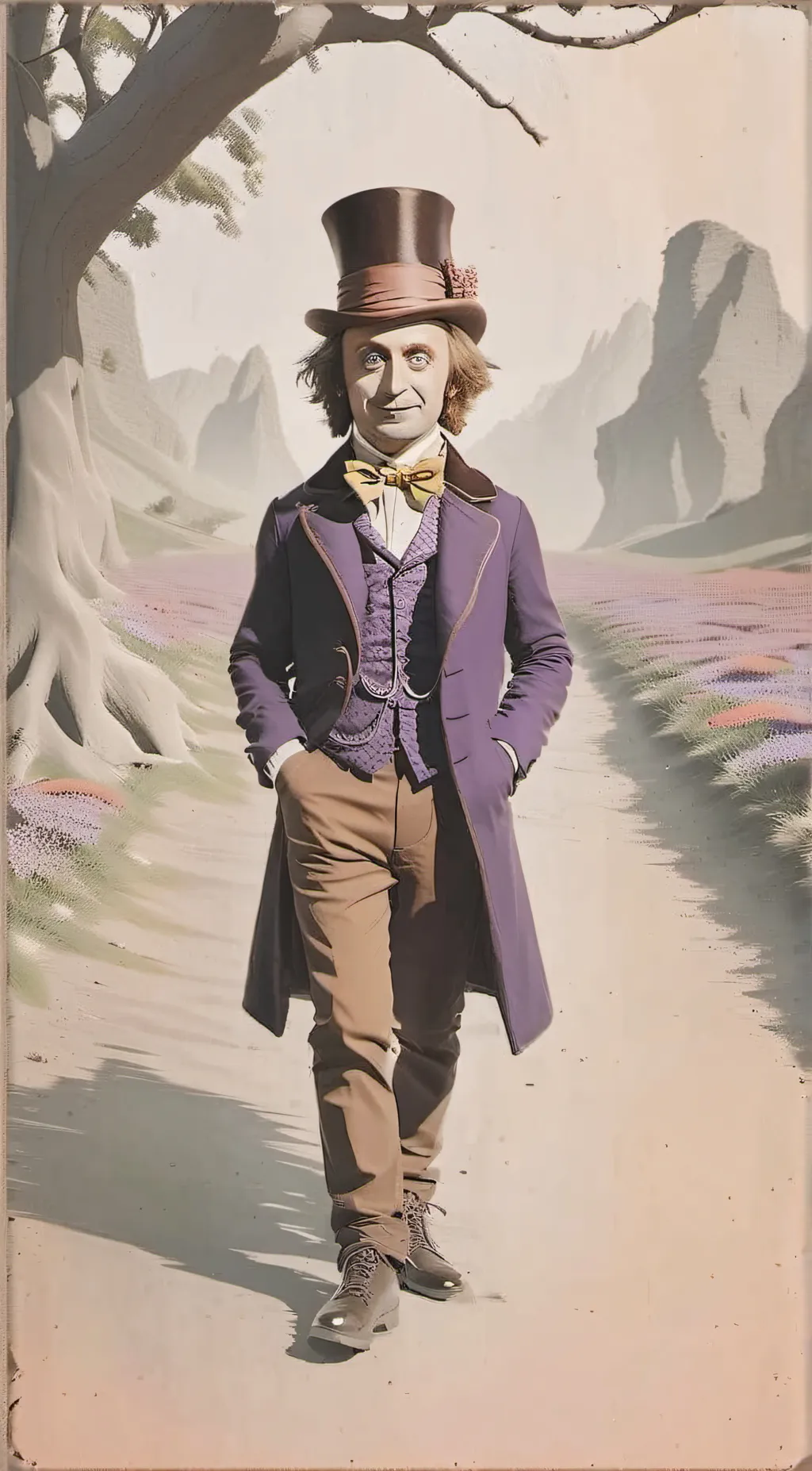 ai character: willy wonka+harry  background