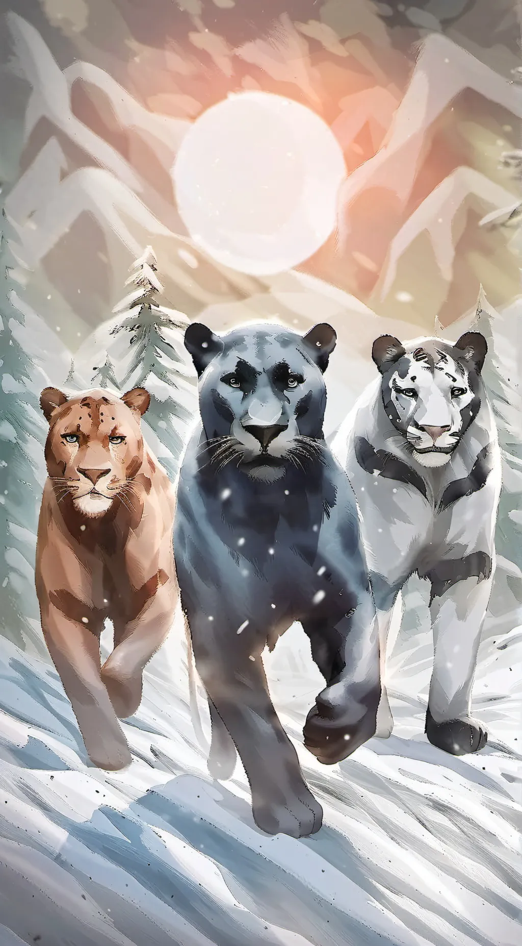 ai character: night,sun and snow background