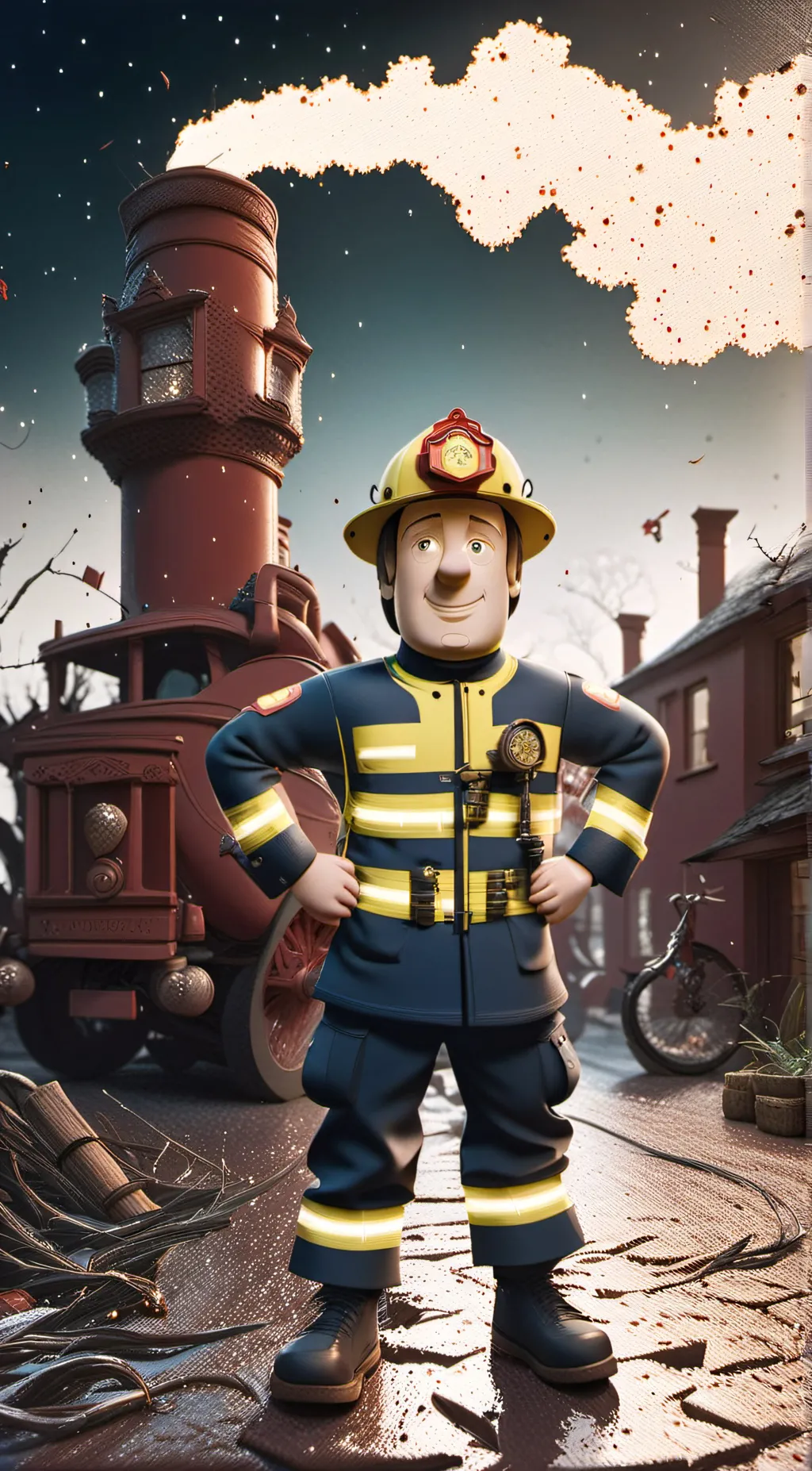 ai character: Fireman Sam  background