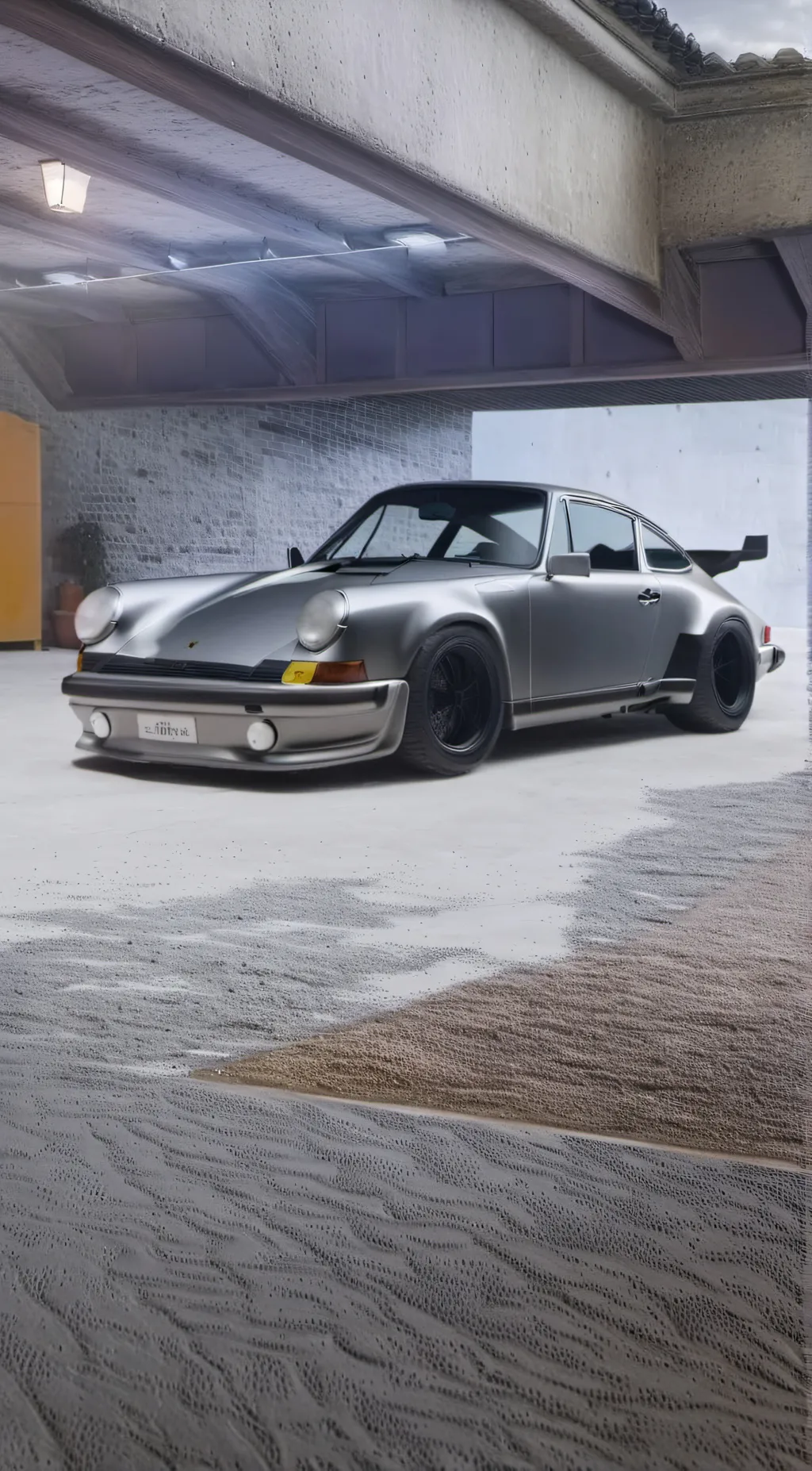 ai character: silver Porsche 911 background