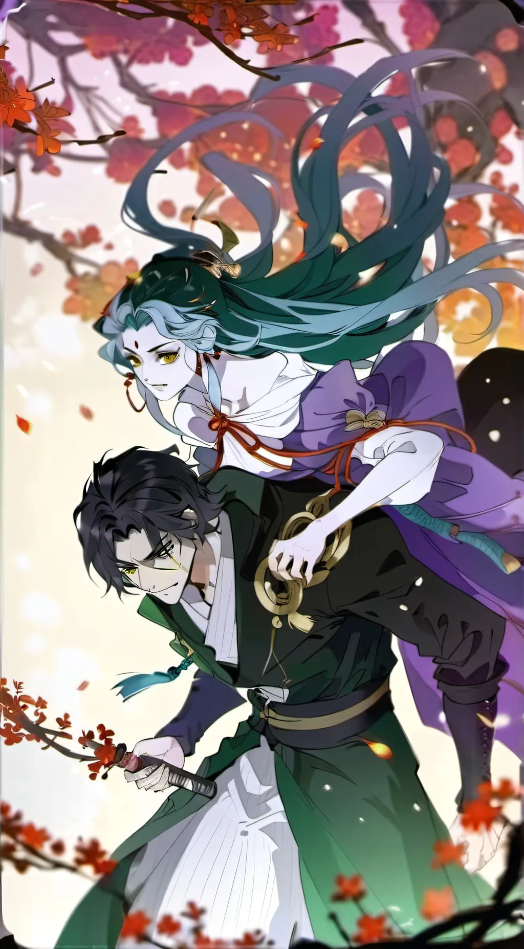 ai character: daki and gyutaro  background