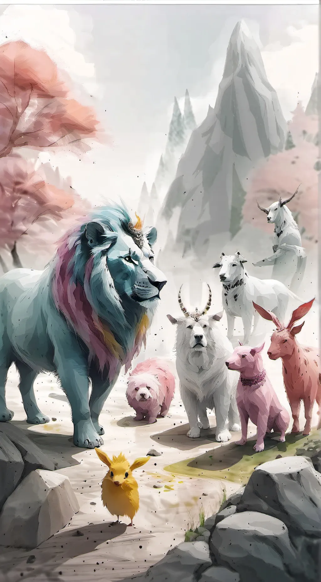 ai character: smiling critters background
