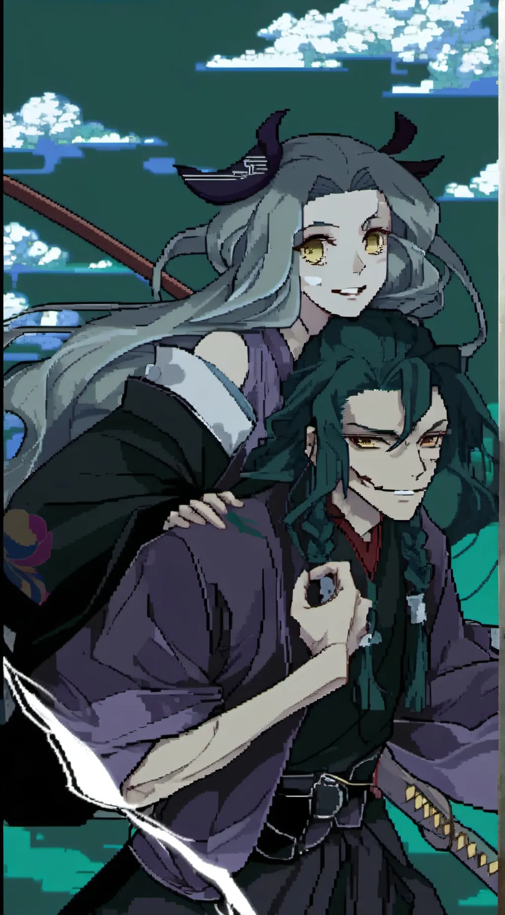 ai character: daki and gyutaro  background