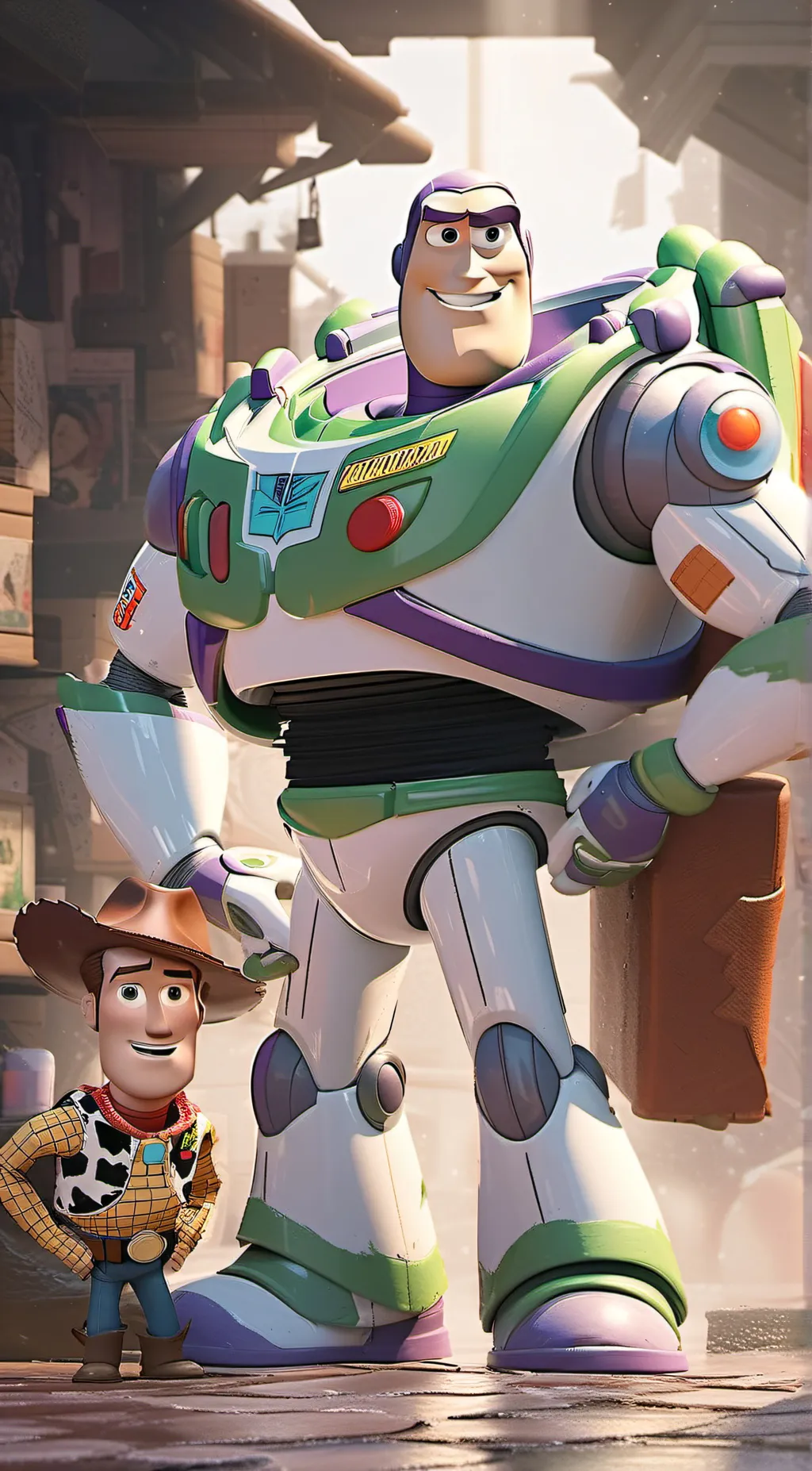 ai character: Woody and buzz  background