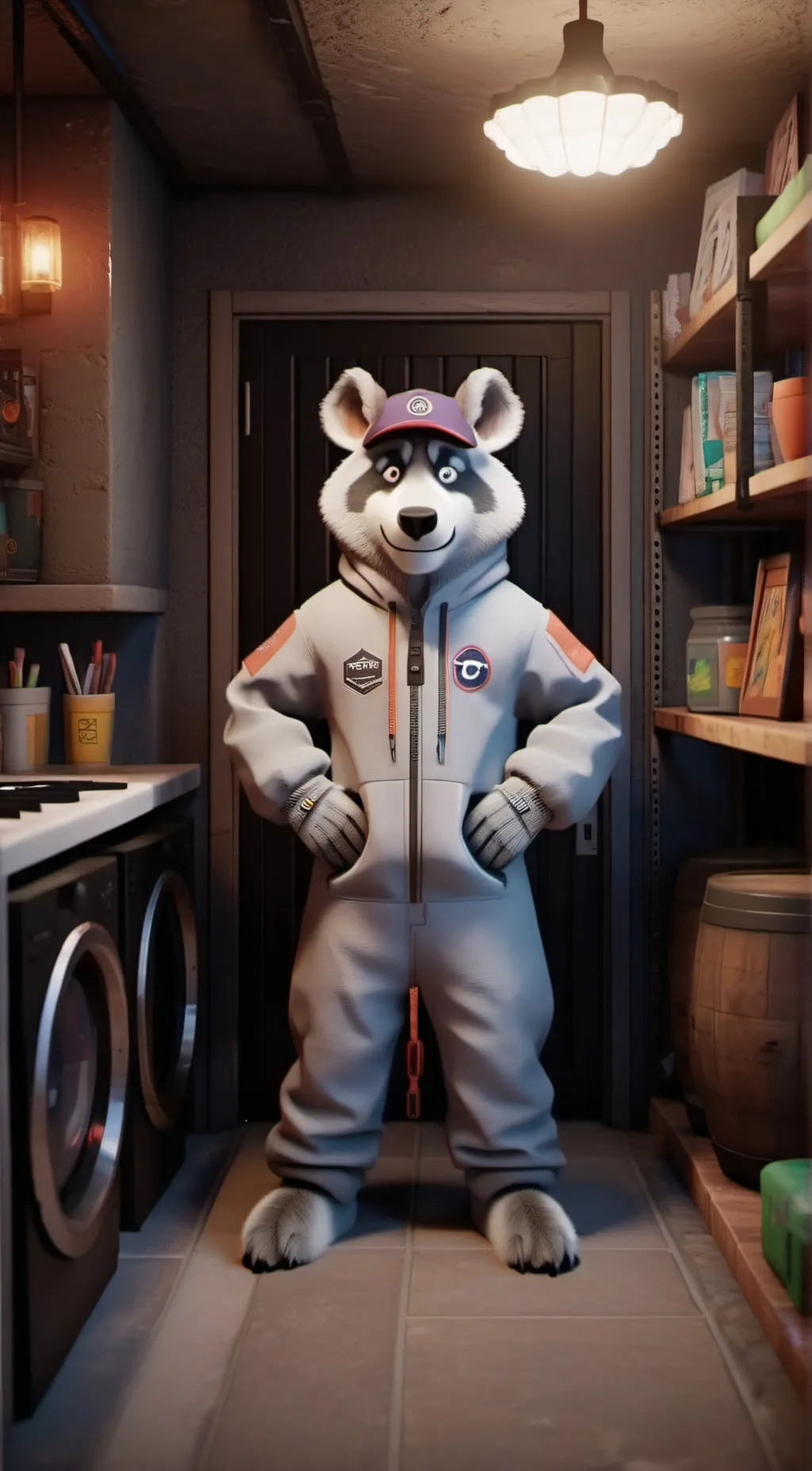 ai character:  furry in basement background