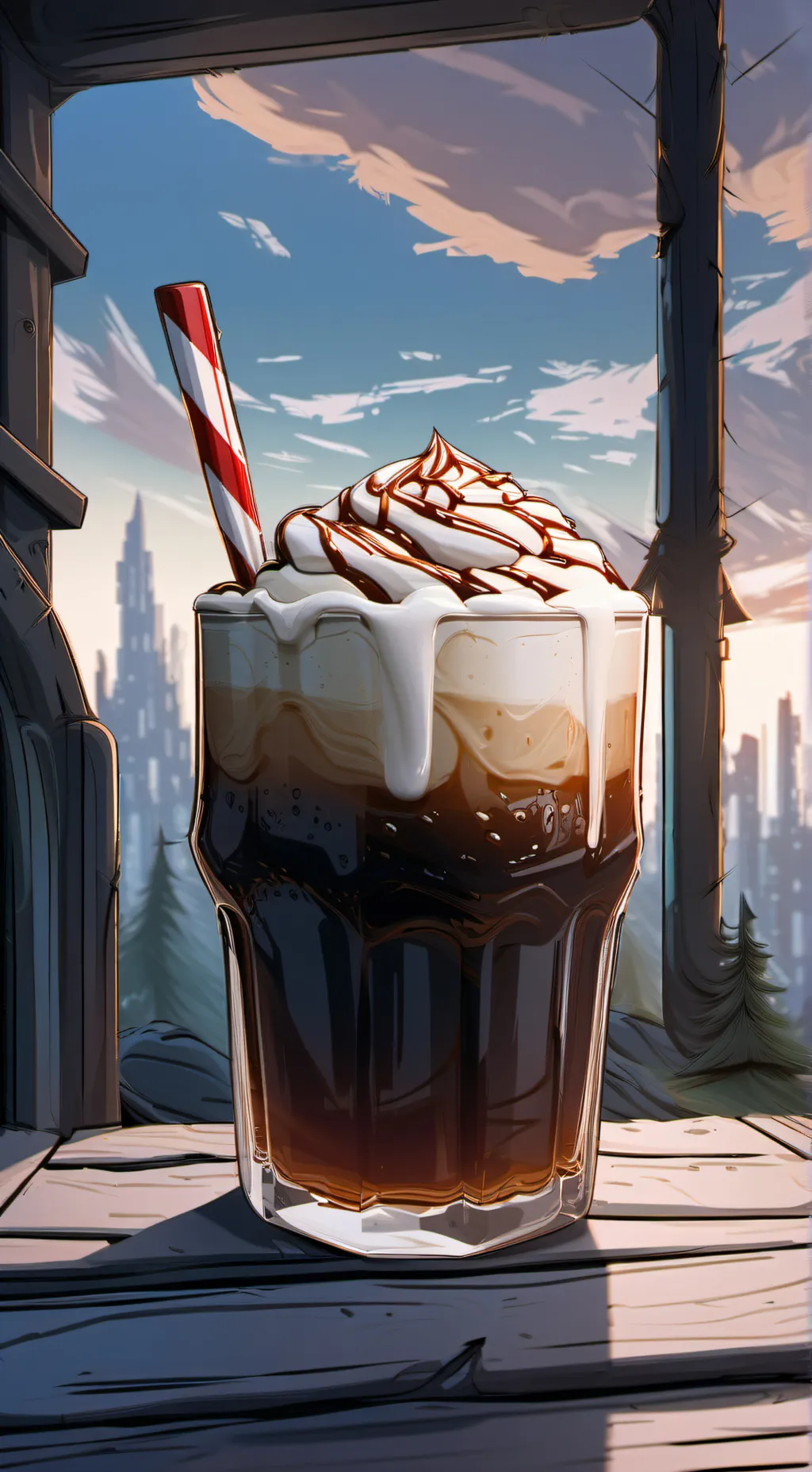 ai character: root beer background