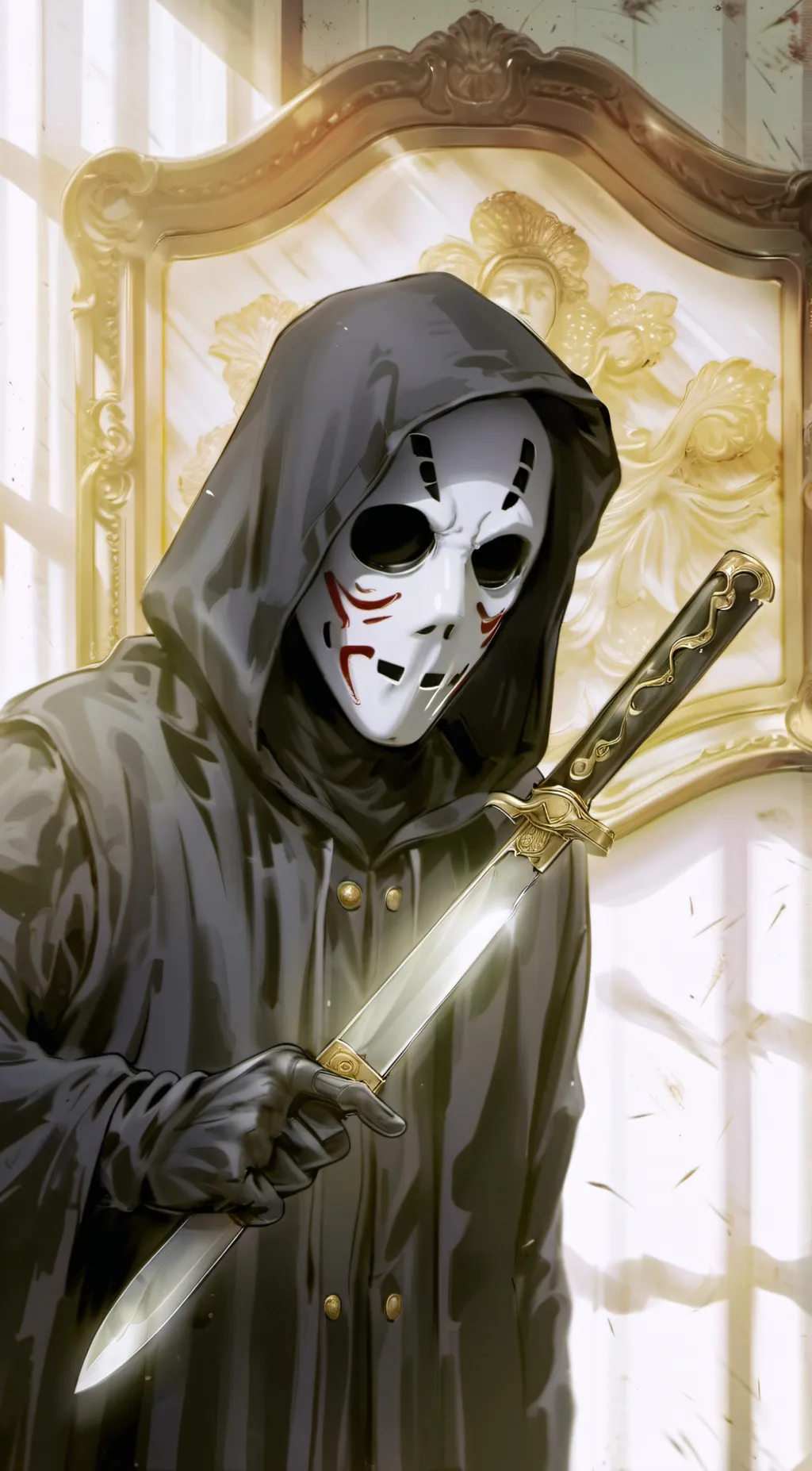 ai character: Ghost face background