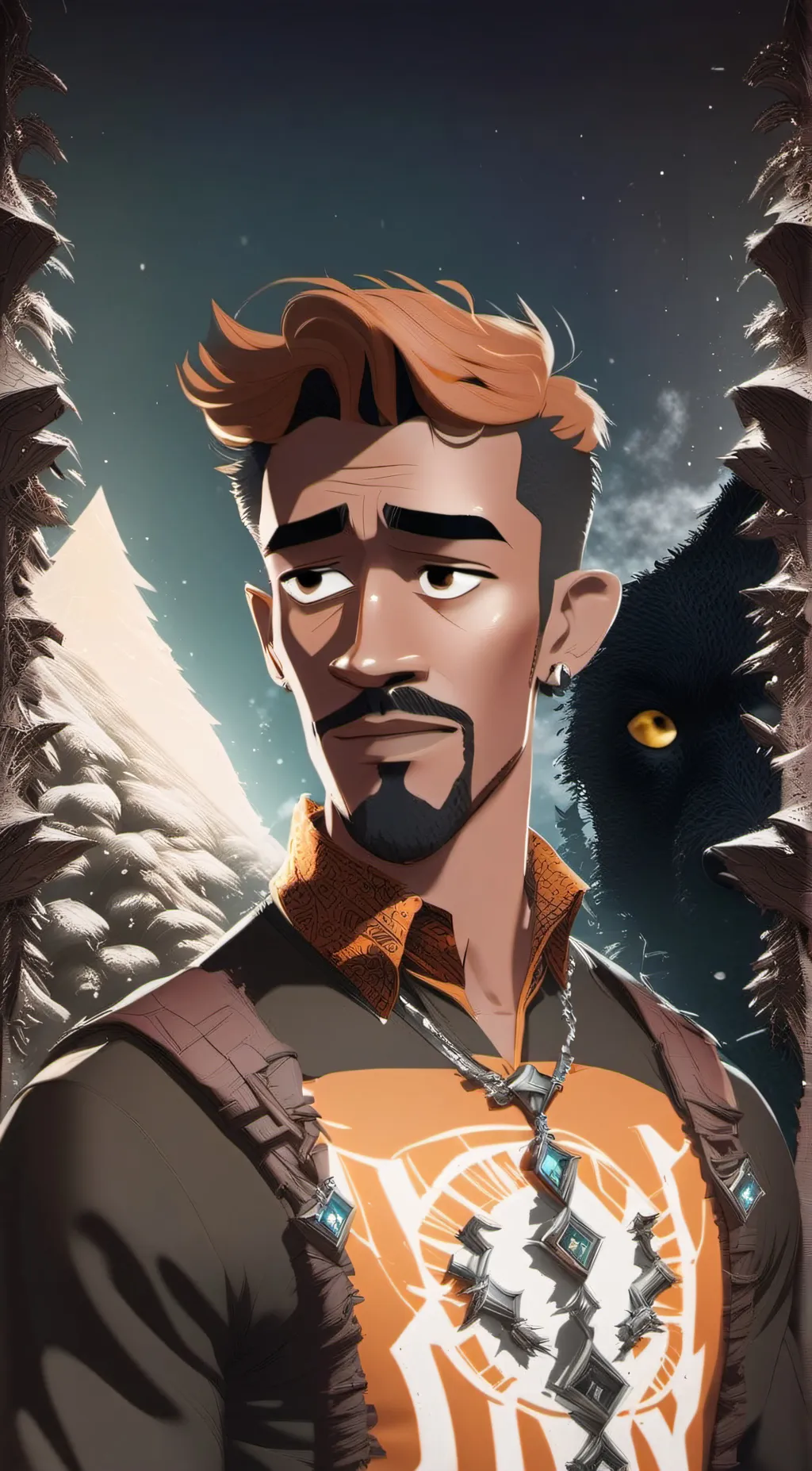 ai character: norville Roger  background