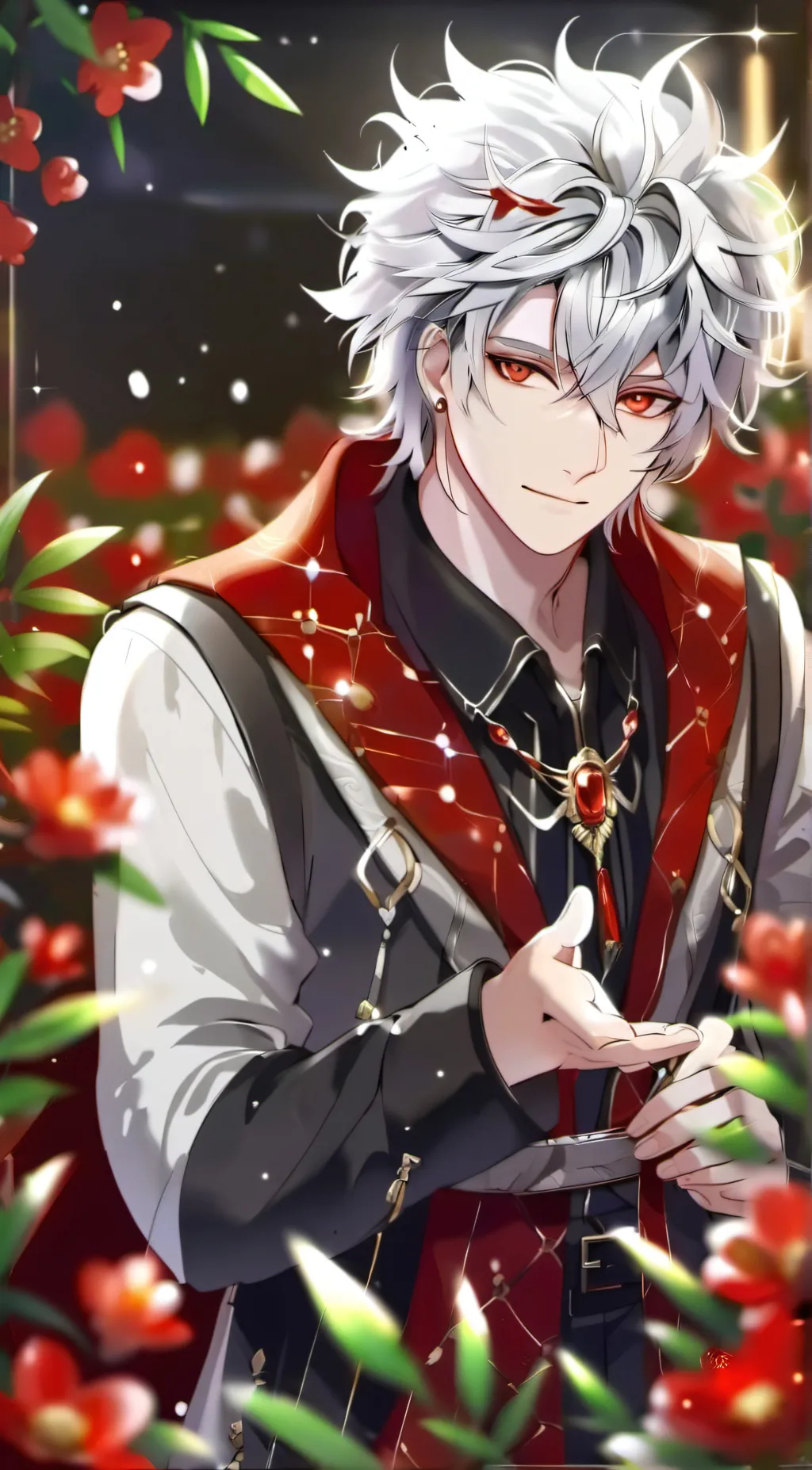 ai character: Shu /red eye  background