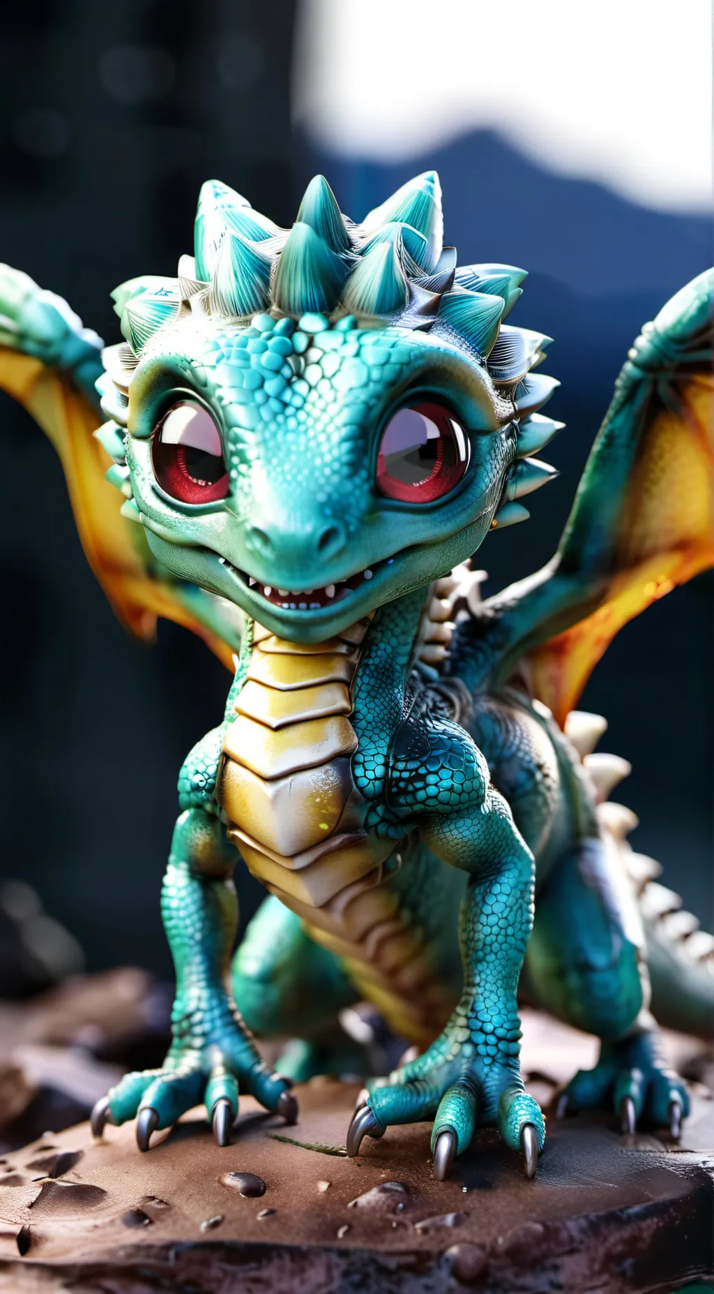ai character: baby acid dragon background