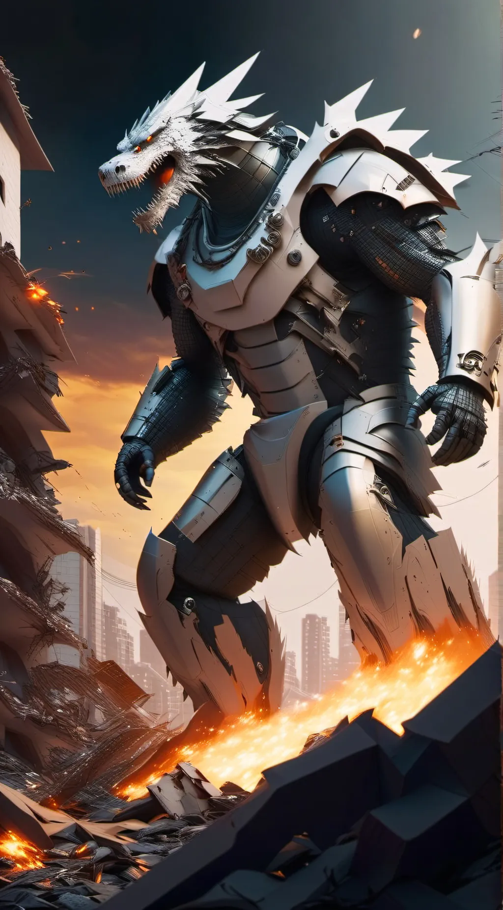ai character: MechaGodzilla  background