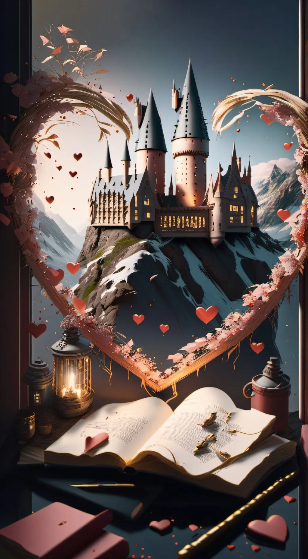 ai character: Hogwarts Valentine background