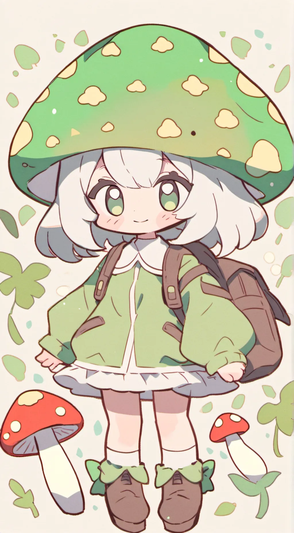 ai character: green mushroom background