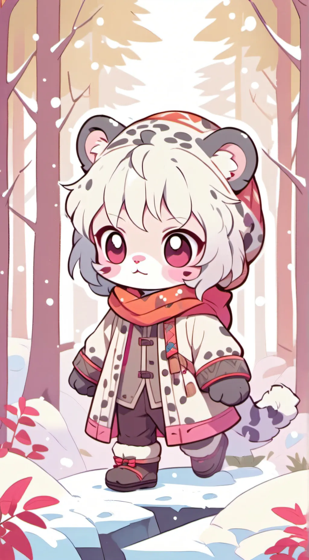 ai character: snow leopard background