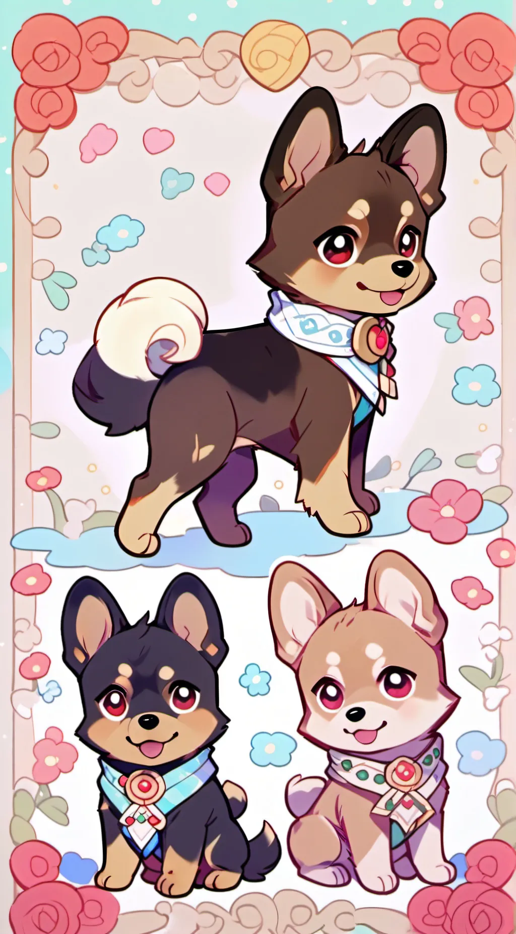 ai character: three dog siblings background
