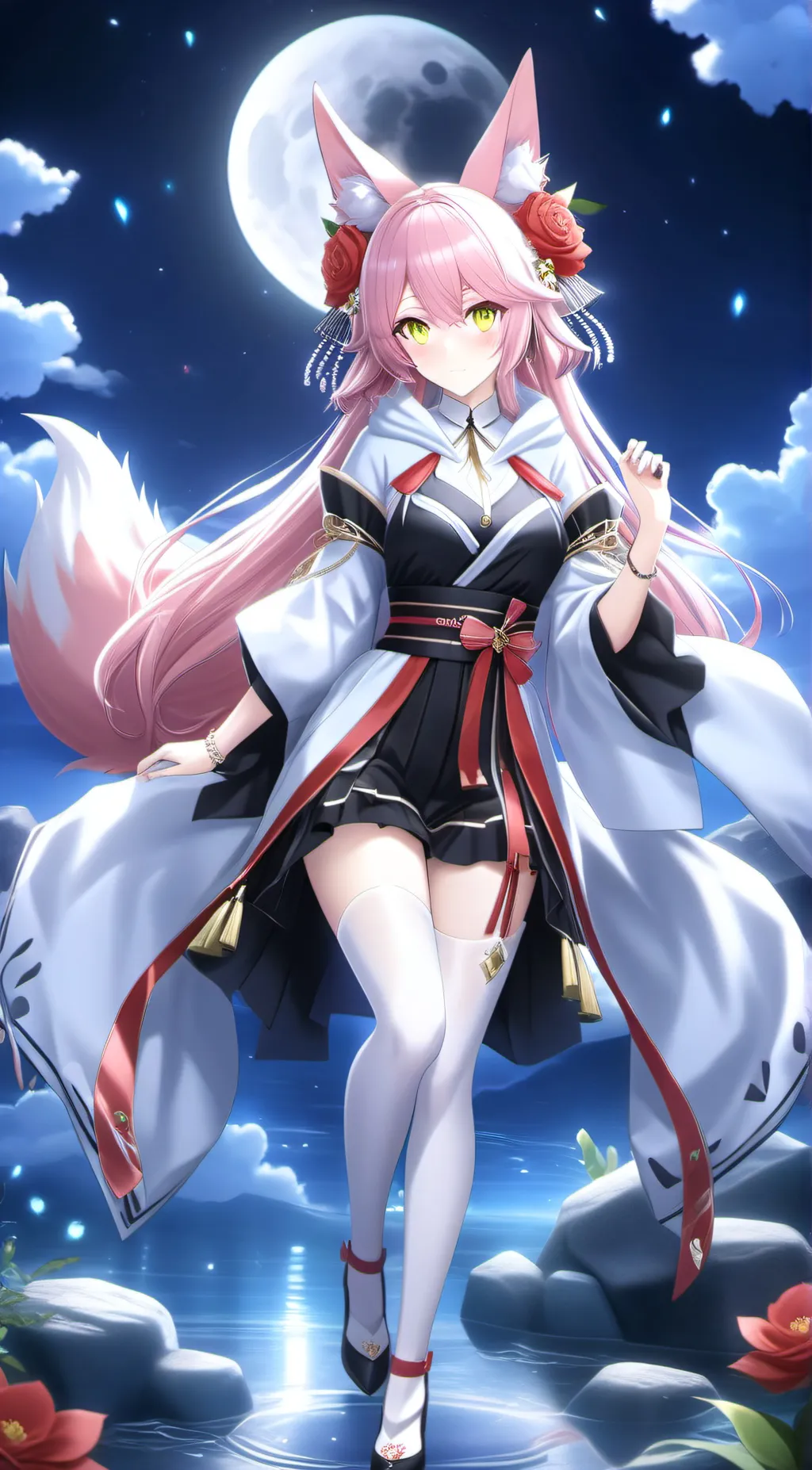 ai character: kitsune rosada background