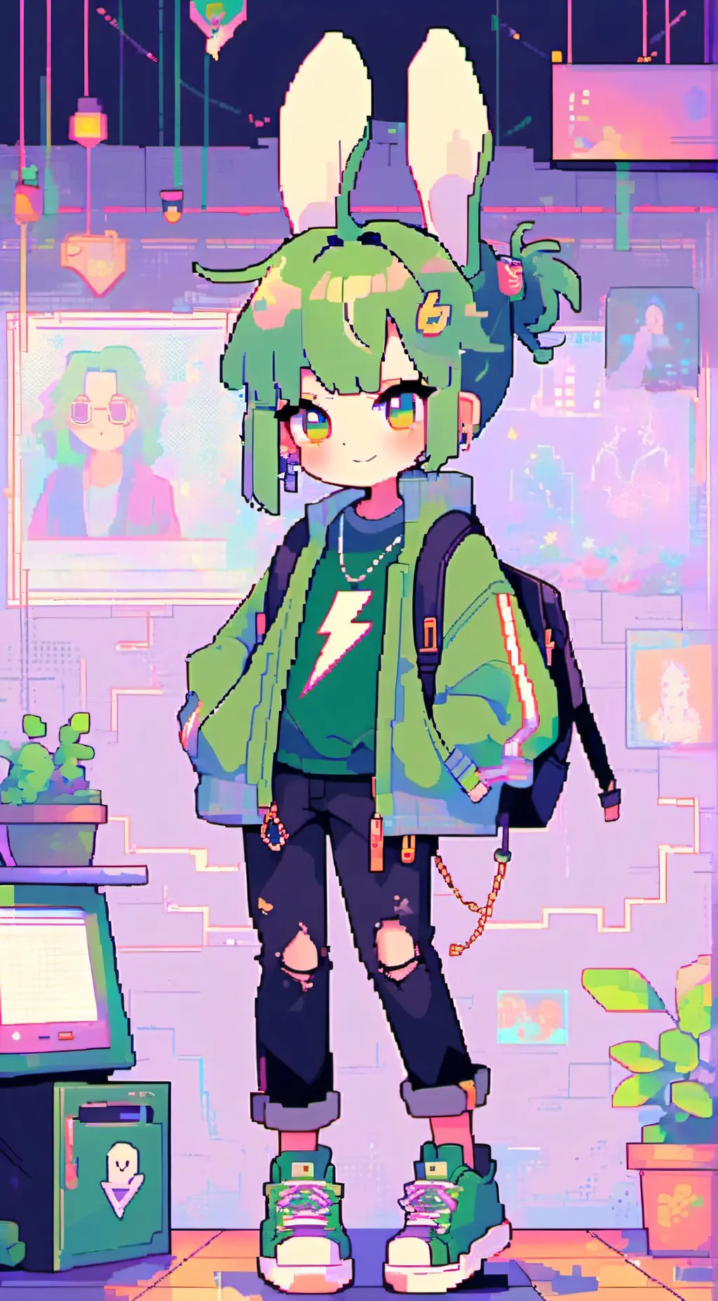 ai character: Hoppy hopscotch  background