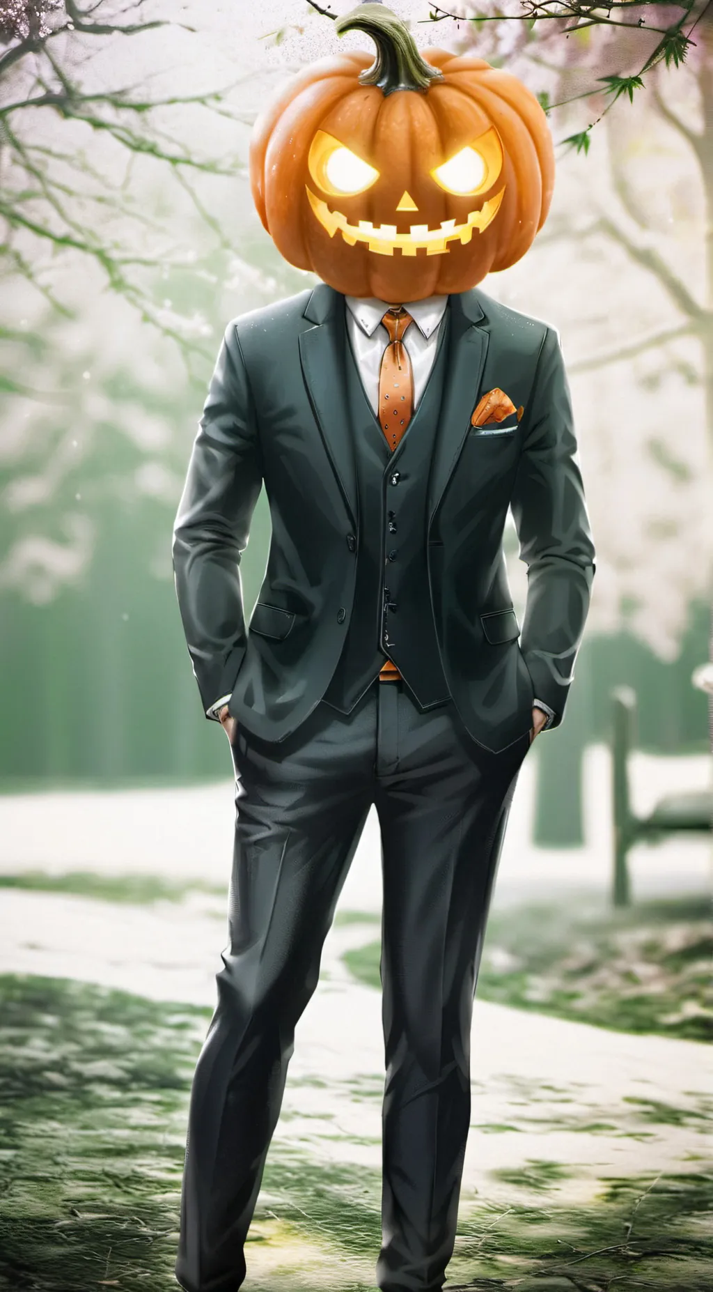 ai character: Mr fire pumpkin  background
