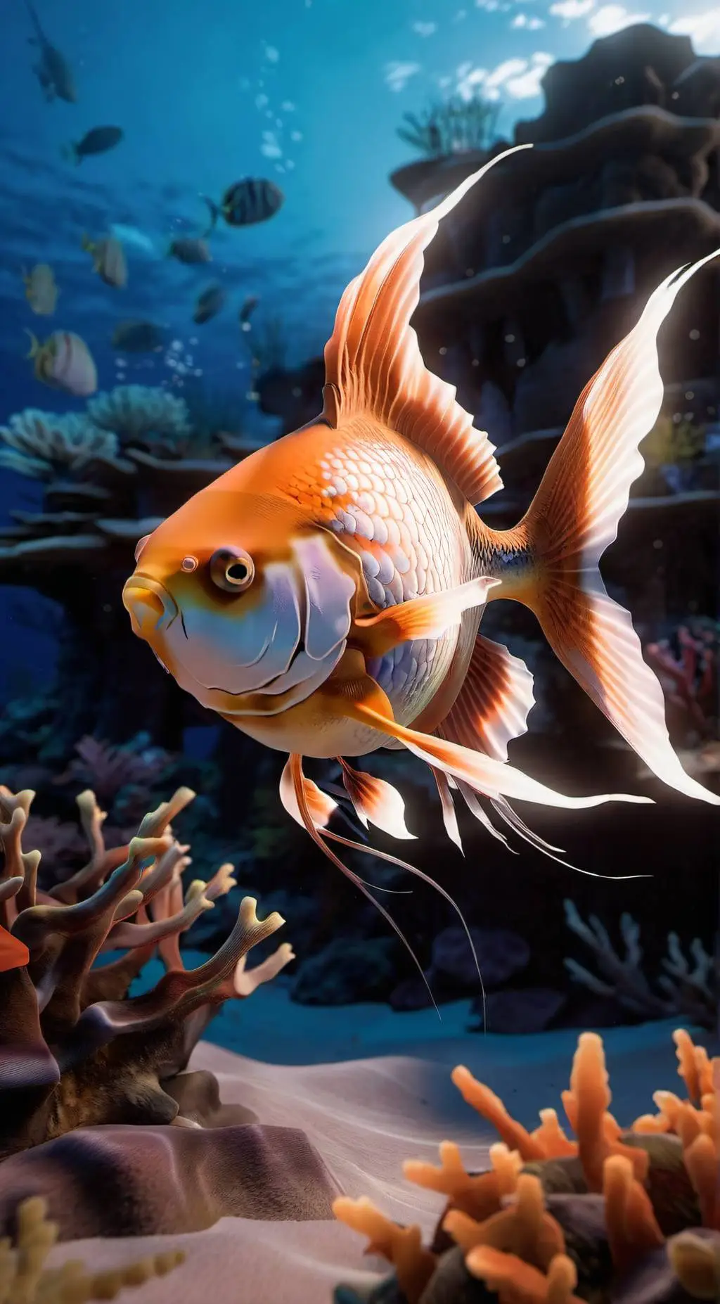 ai character: Elder goldfish🐠 background