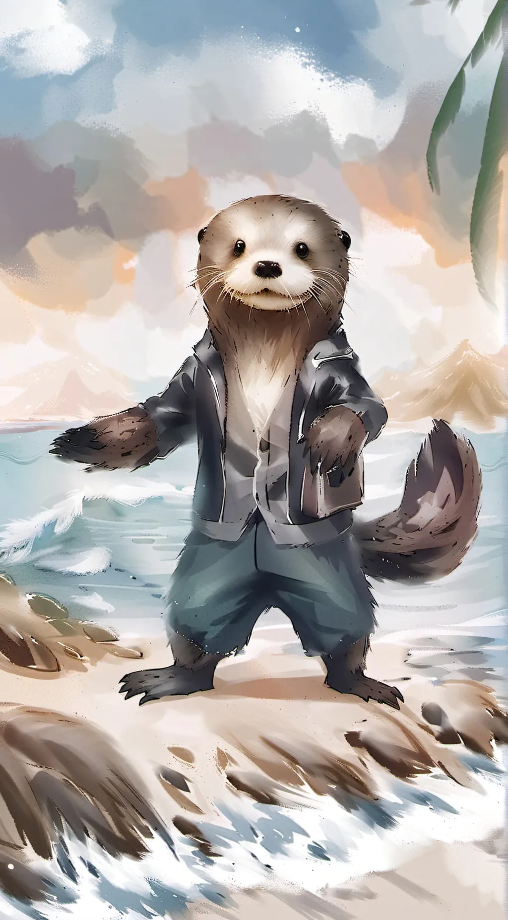 ai character: tposing sea otter background