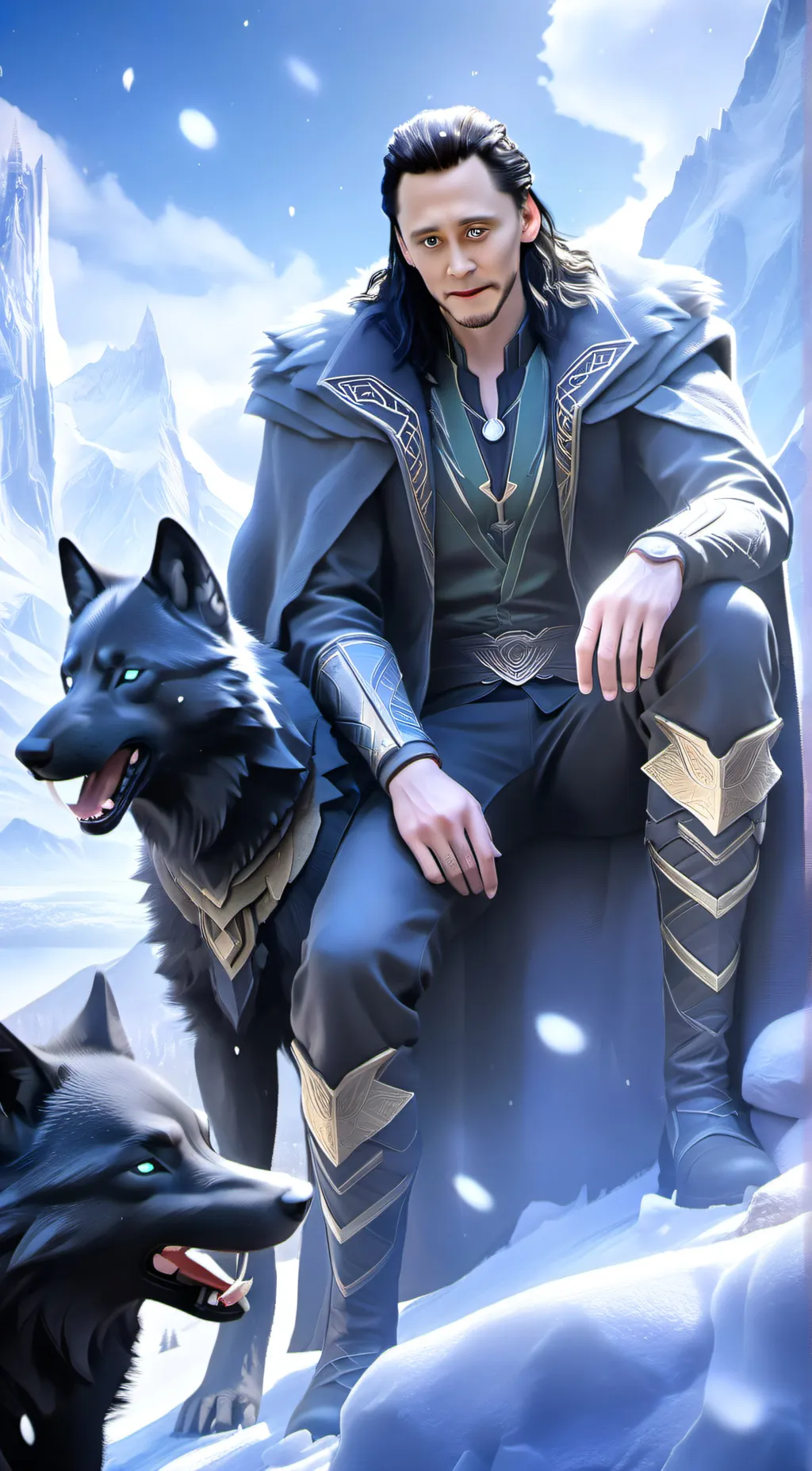 ai character: Loki and Fenrir  background
