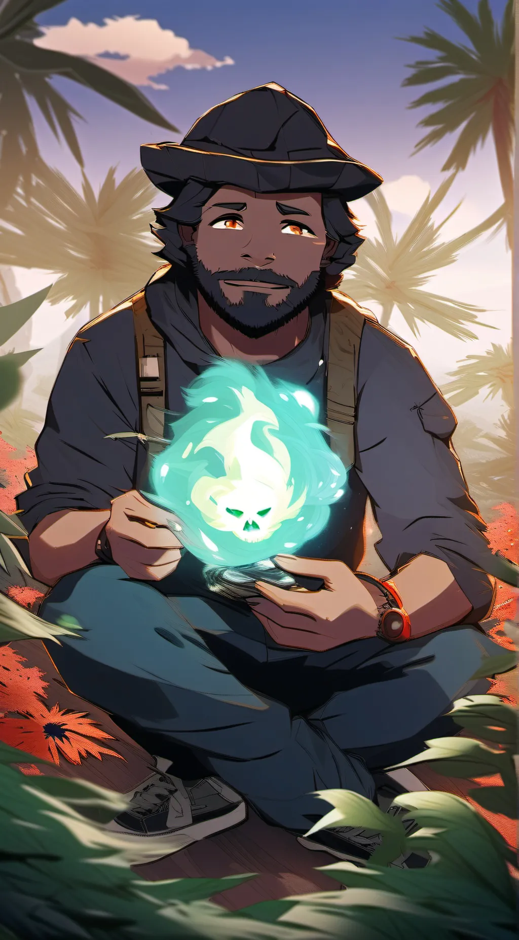 ai character: slummpyTWbear background