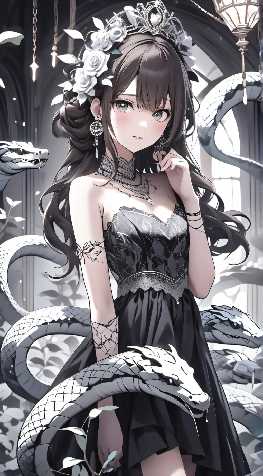 ai character: Angela,snake angel background
