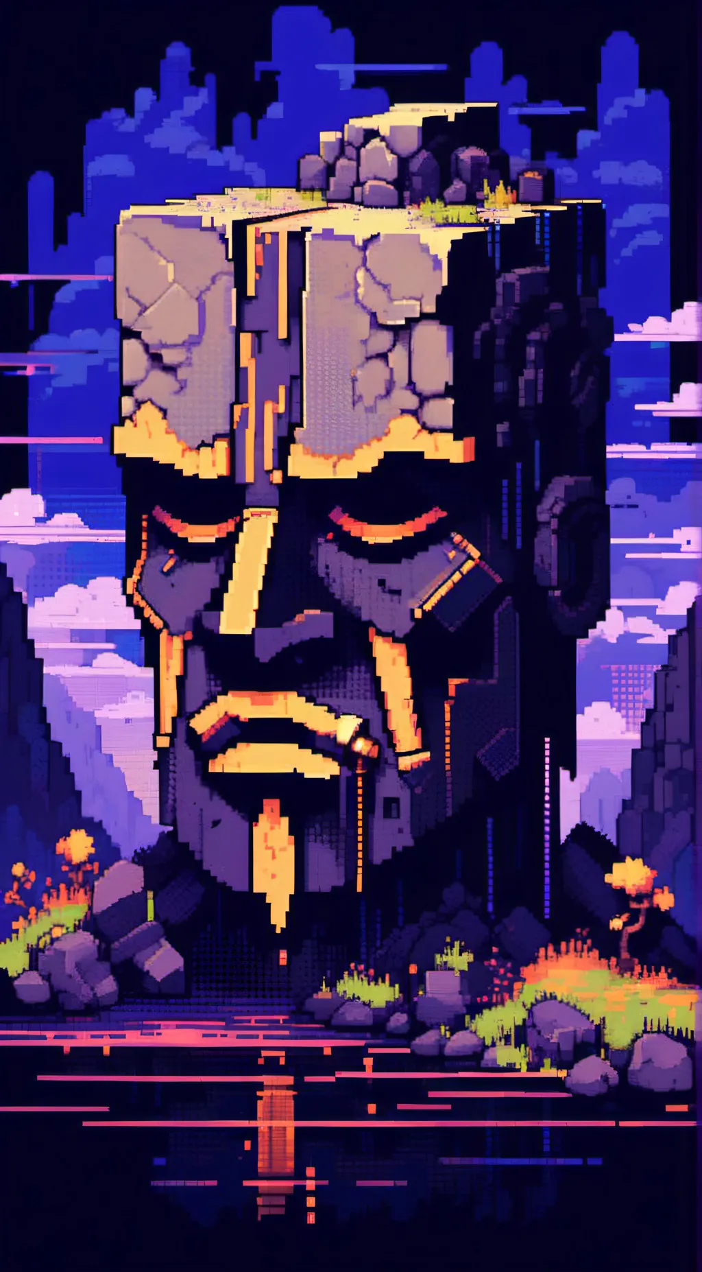 ai character: failure moyai  background