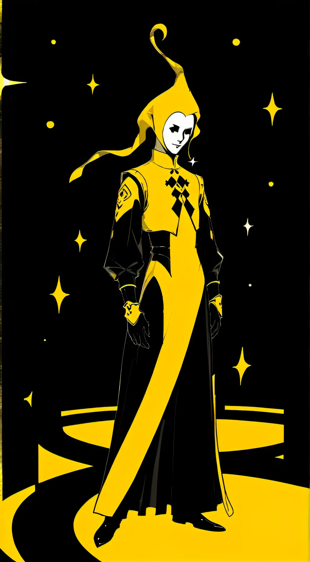 ai character: Jester in yellow background