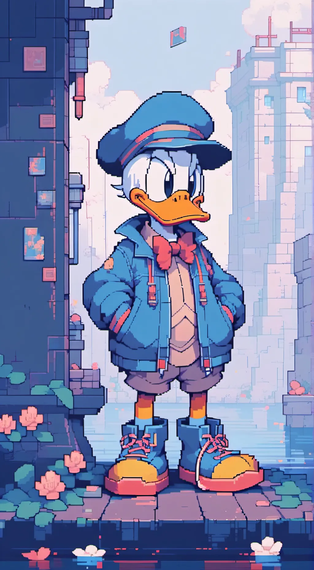 ai character: Donald Duck  background