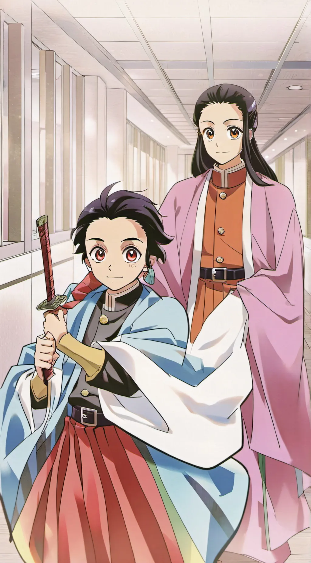 ai character: nezuko and tanjuro background