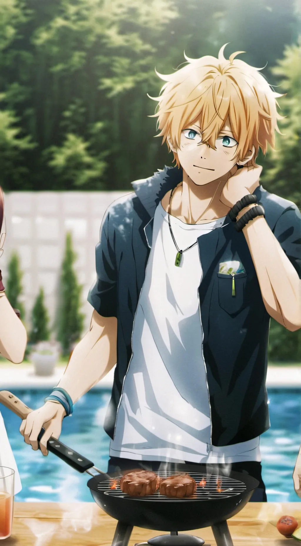 ai character: MHA pool party 🏊🏻 background