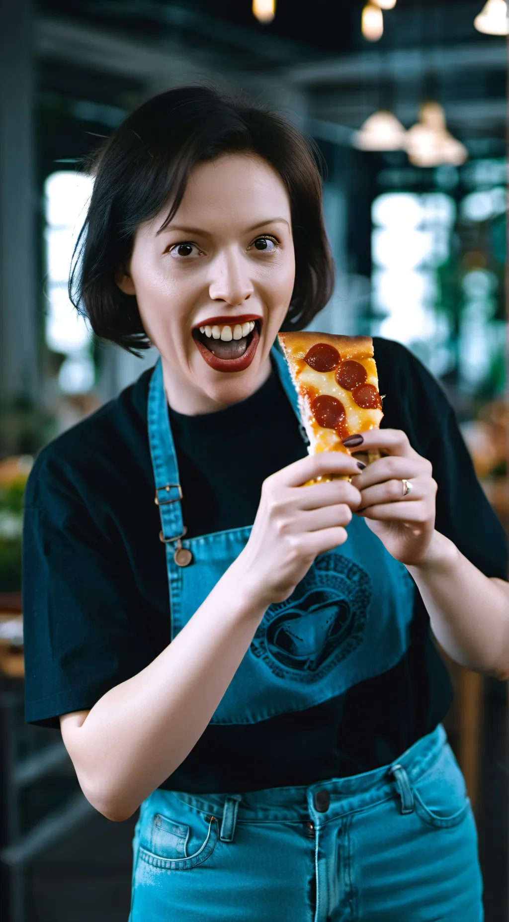 ai character: Pizza girl  background