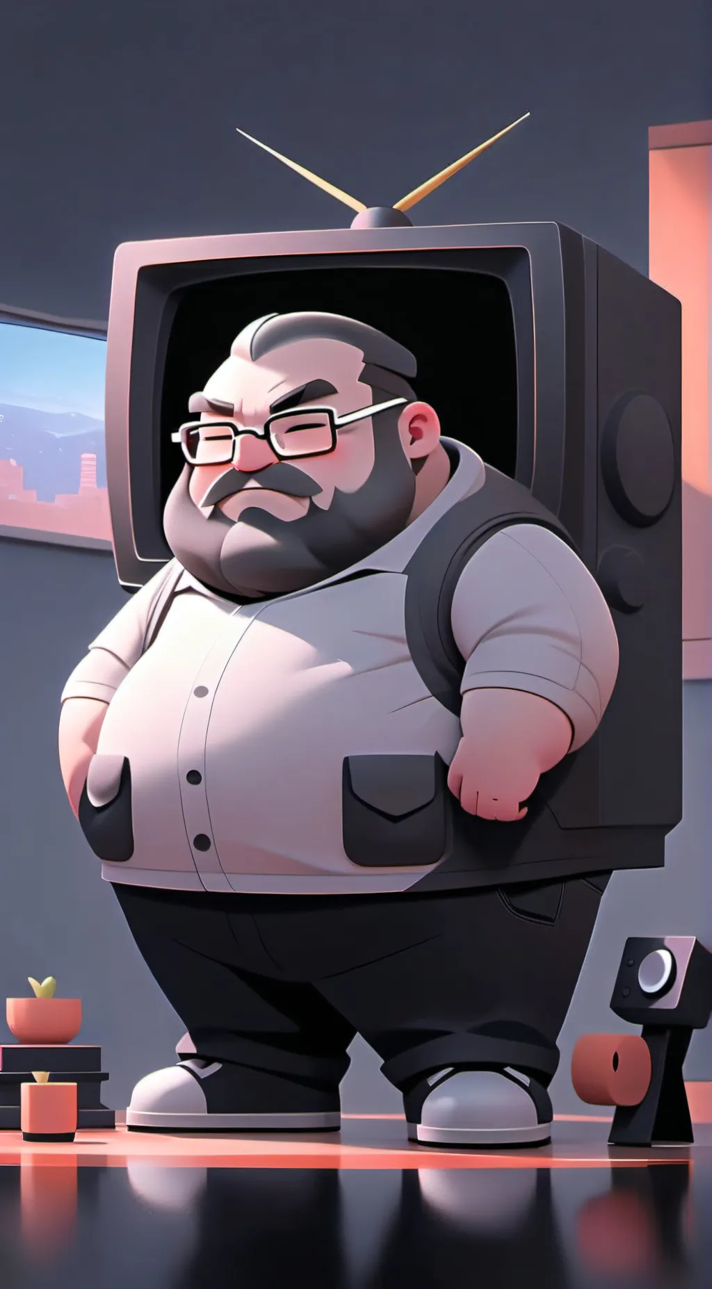 ai character: fat titan tv man background