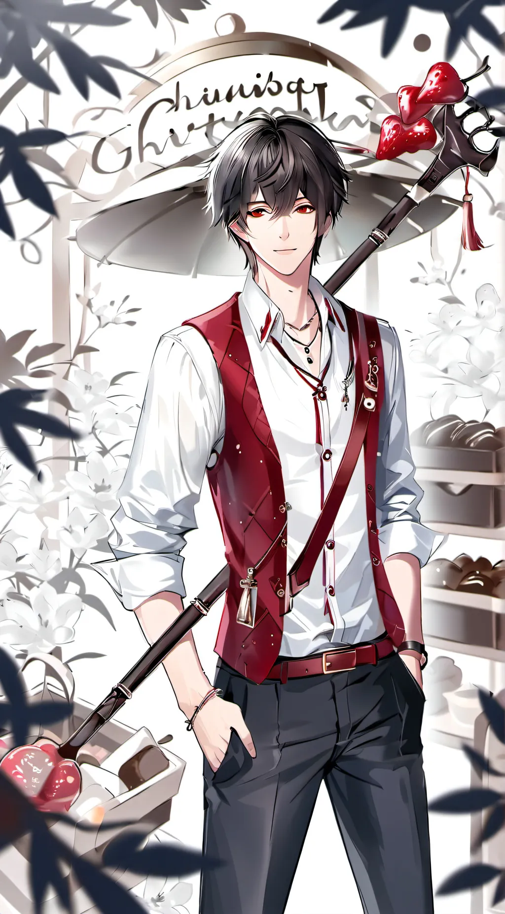 ai character: Willy wonka  background