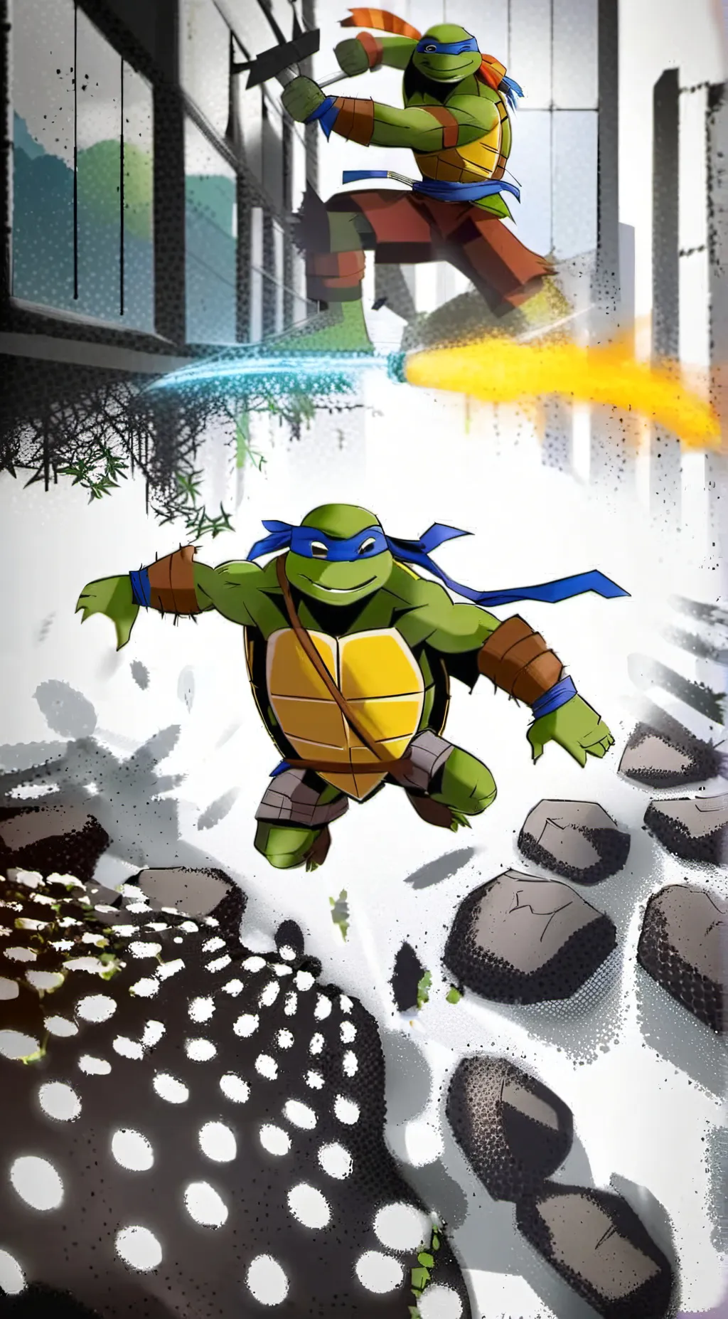 ai character: Leonardo TMNT 2012 background