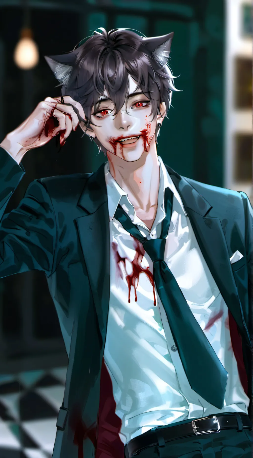 ai character: Zombie cat boi  background