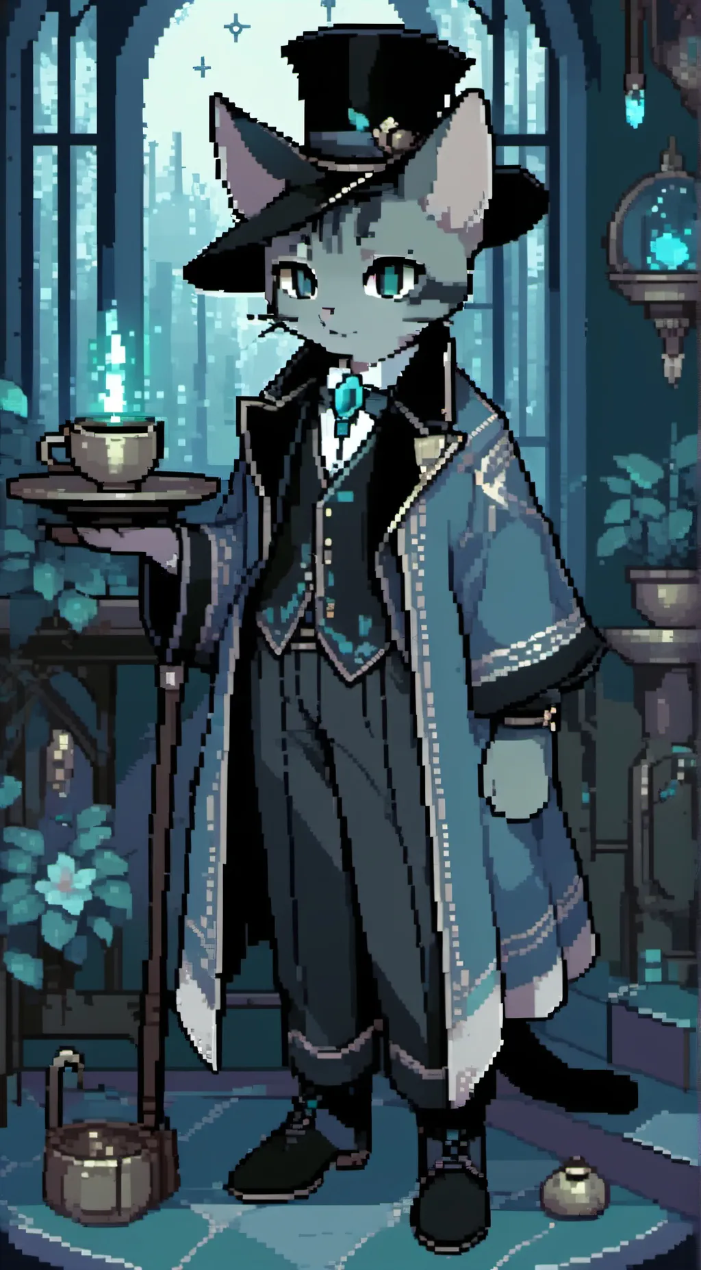 ai character: Cat Wizard Game  background