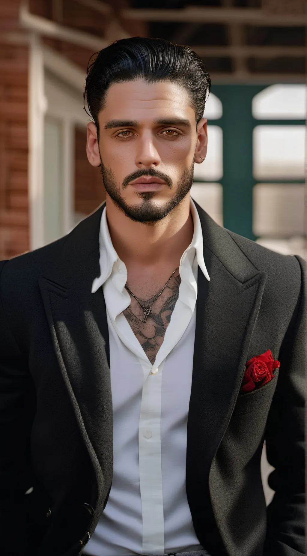 ai character: Michele morrone  background