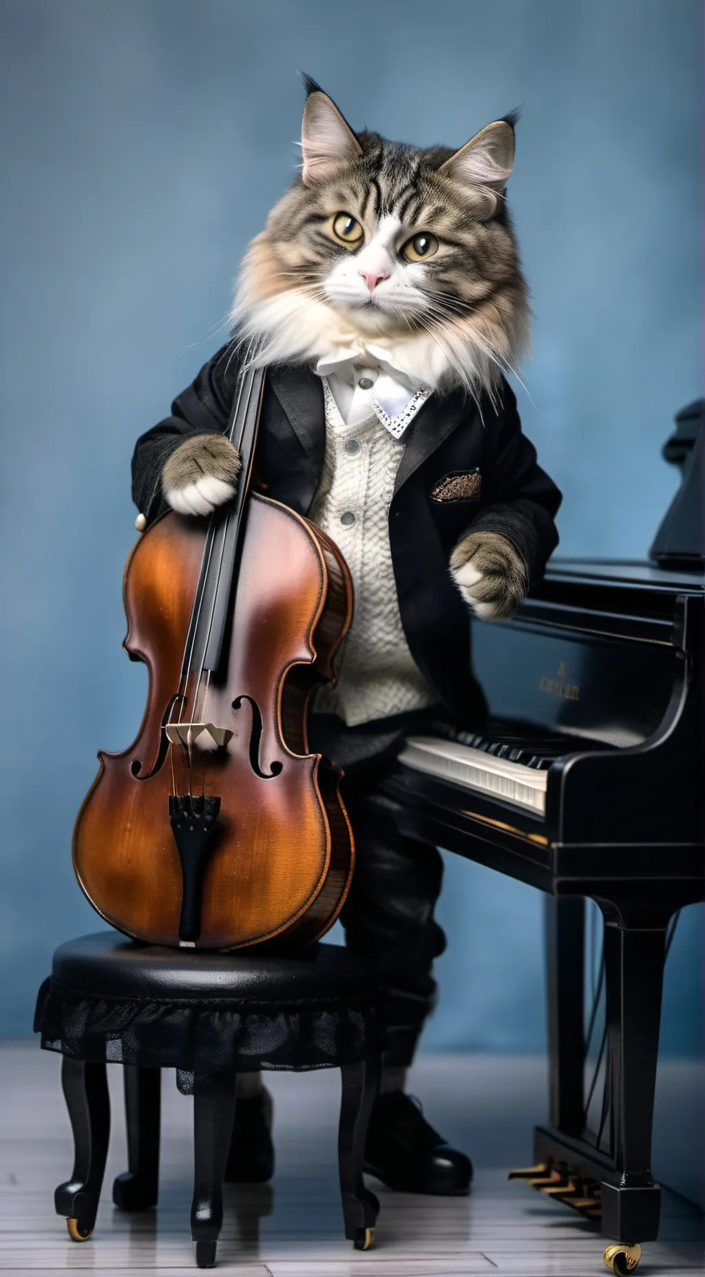 ai character: piano cat background