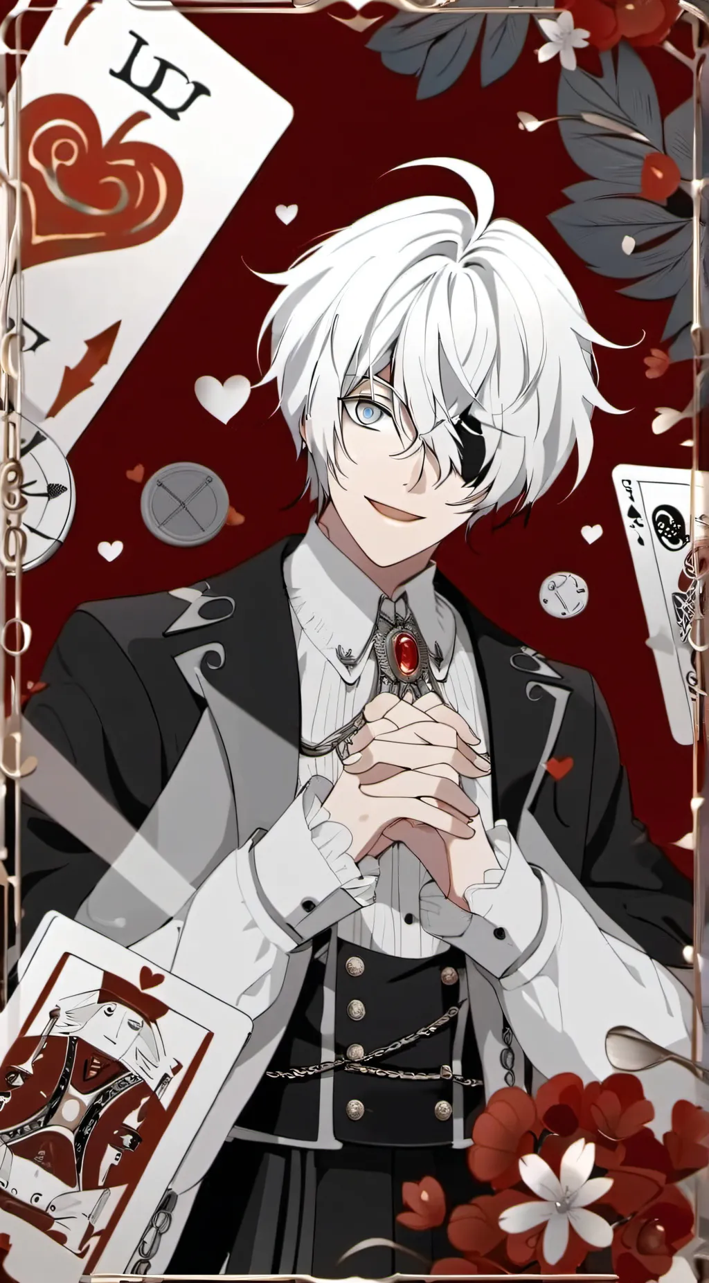ai character: the card 8 heart  background